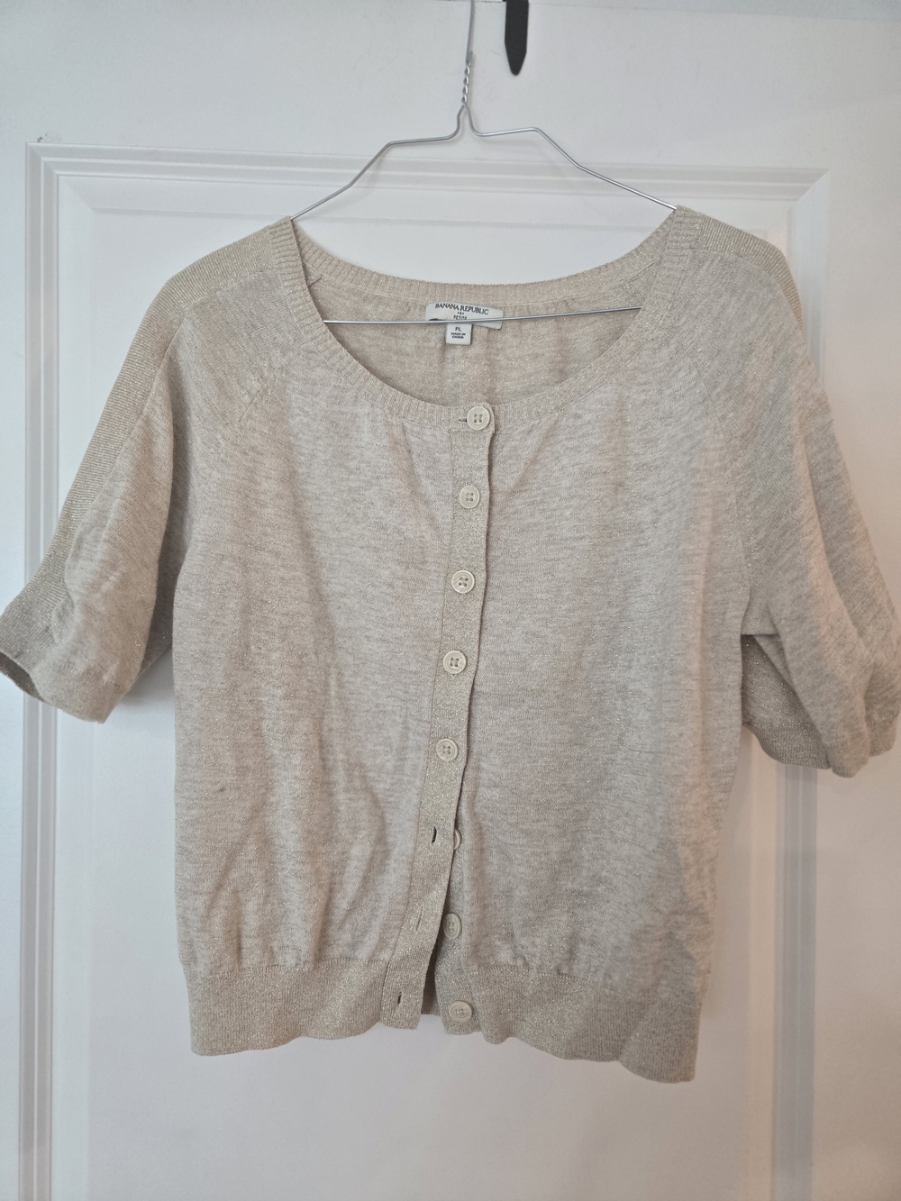 Banana Republic Neutral Cream Button-Front Short Sleeve Cardigan
